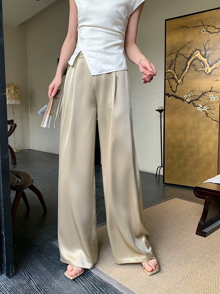 Upgraded Acetate High-Waist Tassel Wide-Leg Pants in Modern Chinese Style