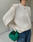 White Textured Knit Sweater with Layered Look