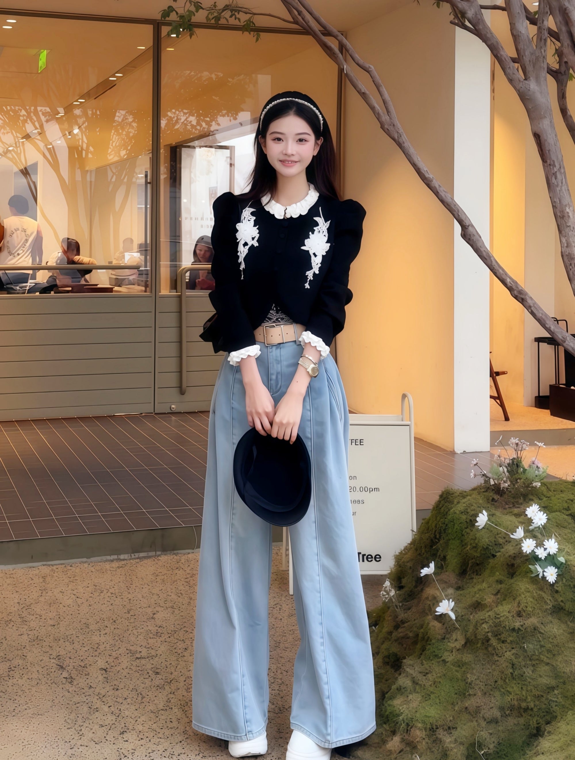 Textured Knit Embroidered Cropped Top