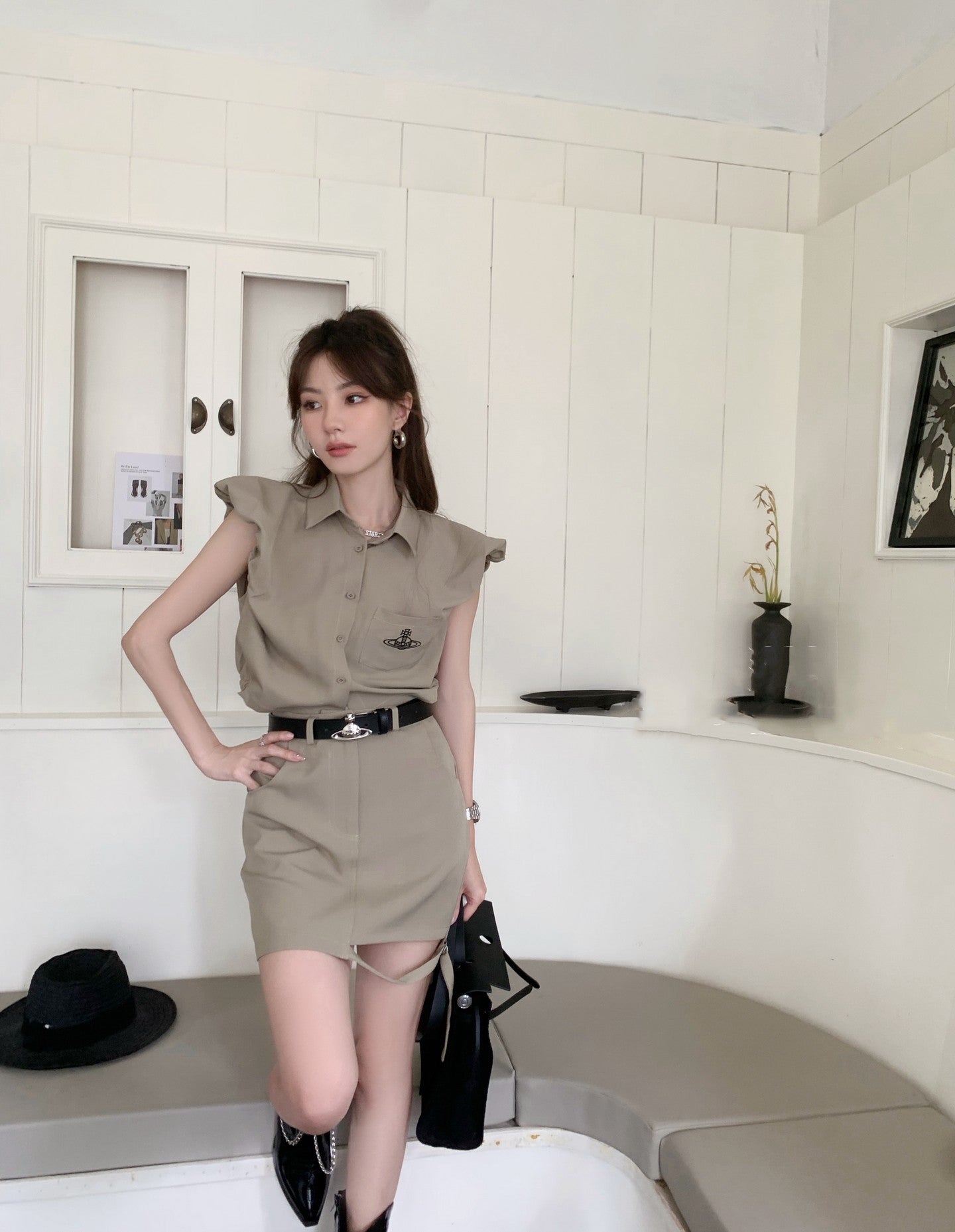 Embroidered Small Flying Sleeve Shirt Tooling Skirt Suit