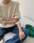 White Textured Knit Sweater with Layered Look