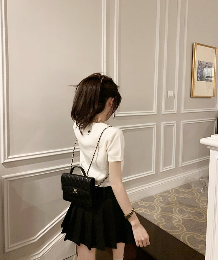 Luxurious Embroidered Slim-Fit Crewneck Knit Top