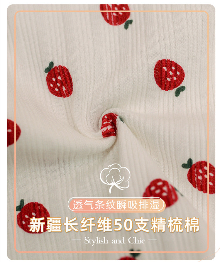 3 Pieces of Cotton Antibacterial Breathable Low Waist Strawberry Underwear