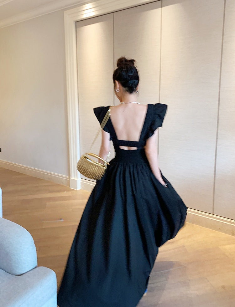 Fly-Sleeved Backless Dress