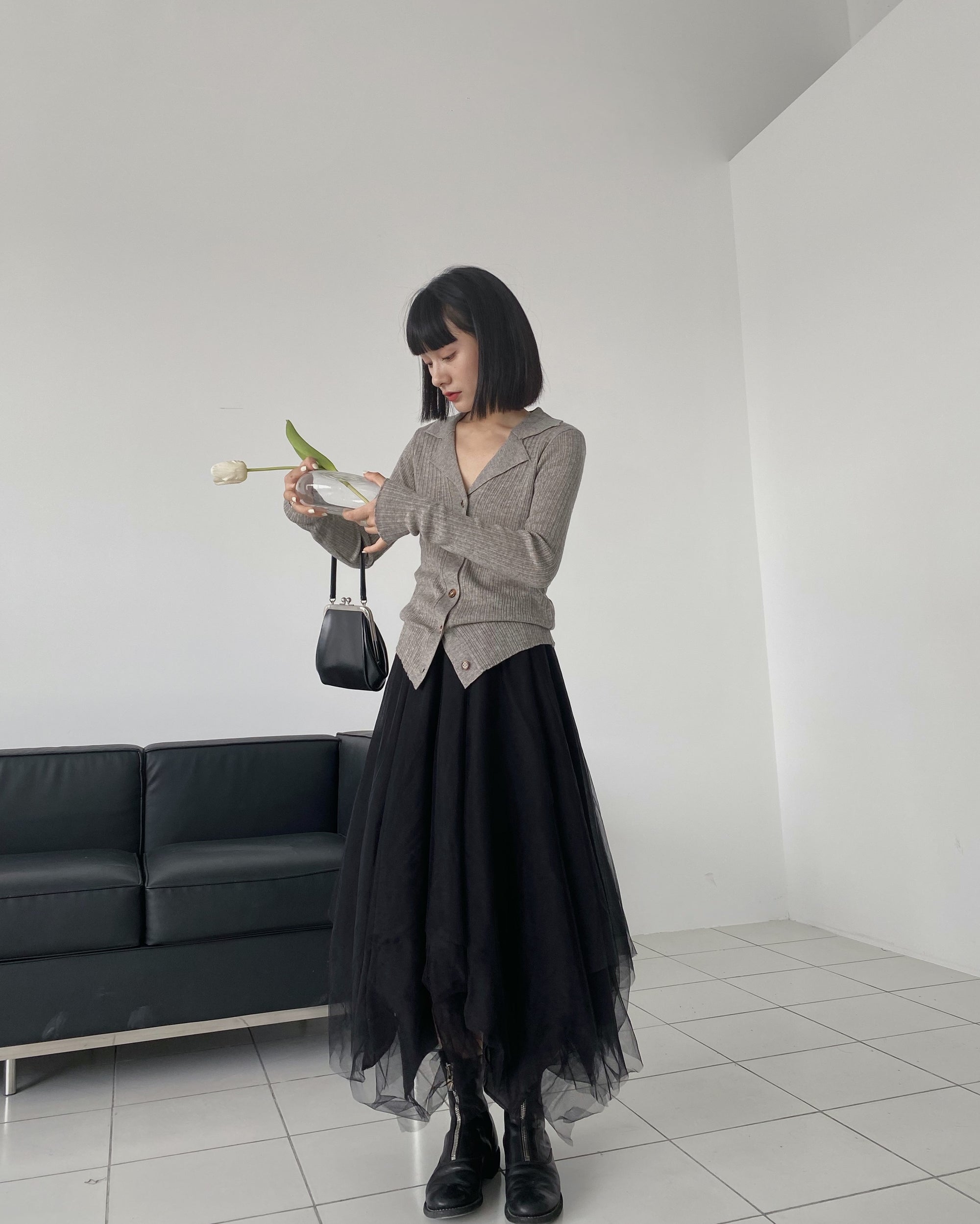 Dark Multi-Layered Irregular Gauze Skirt