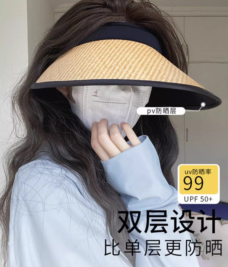 Uv Black Rubber Layer Empty Top Straw Hat