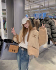 CELINE White Duck Down Shearling Thickened Puffer Jacket