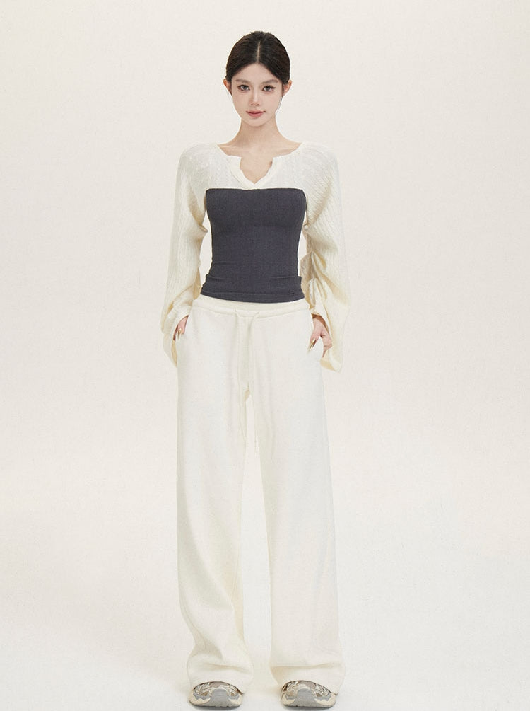 Charming Square-Shoulder Layered Knit Top