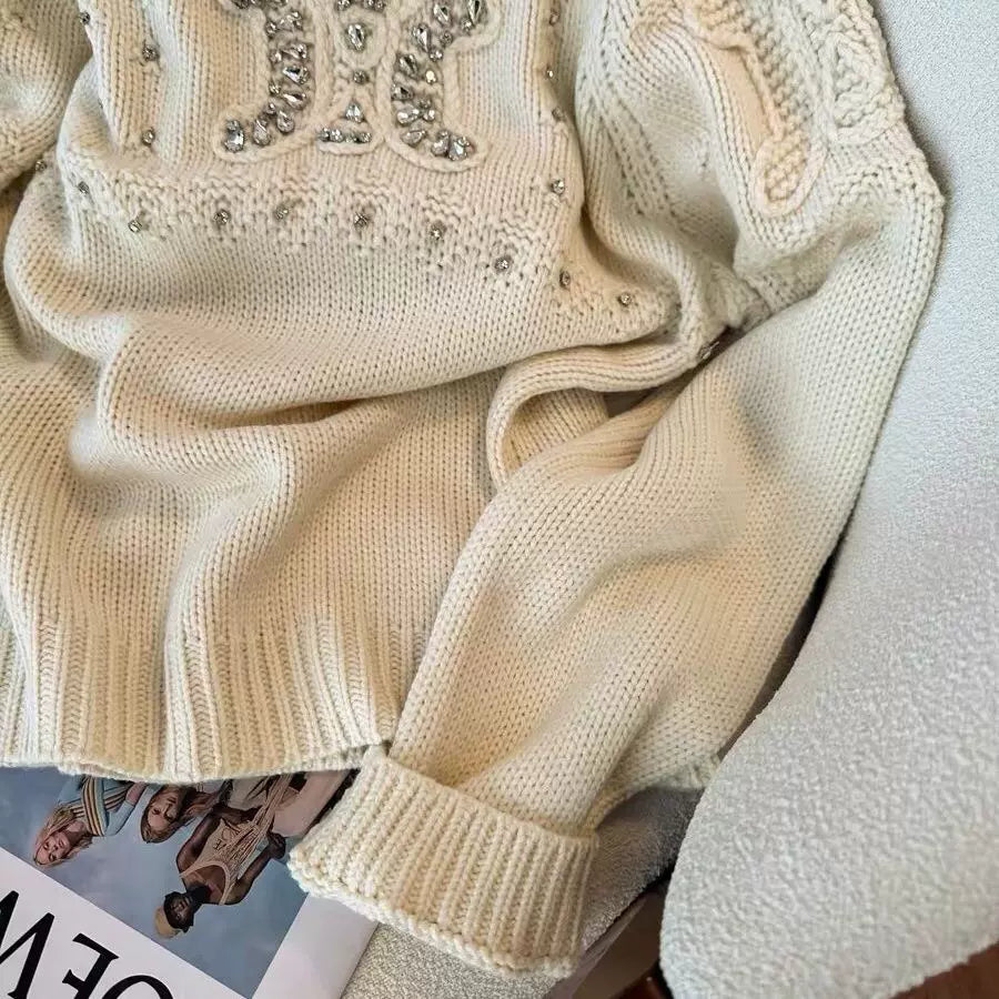 Rhinestone Cream Sweater