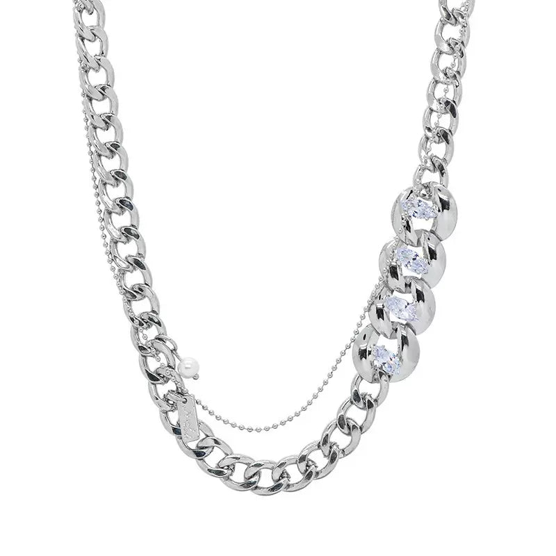 Irregularly Spliced Cuban Chain with Sparkling Rhinestones