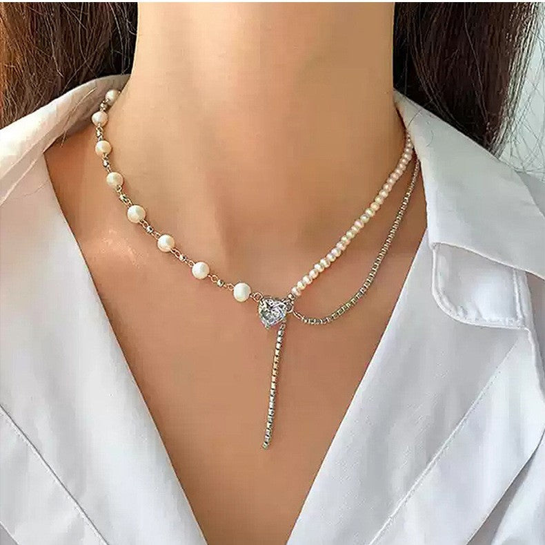 Pearl and Diamond Heart Necklace