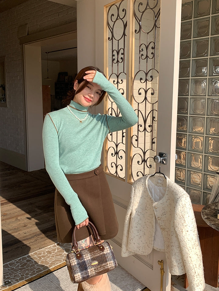 Merino Wool High-Neck Slim Fit Knit Top