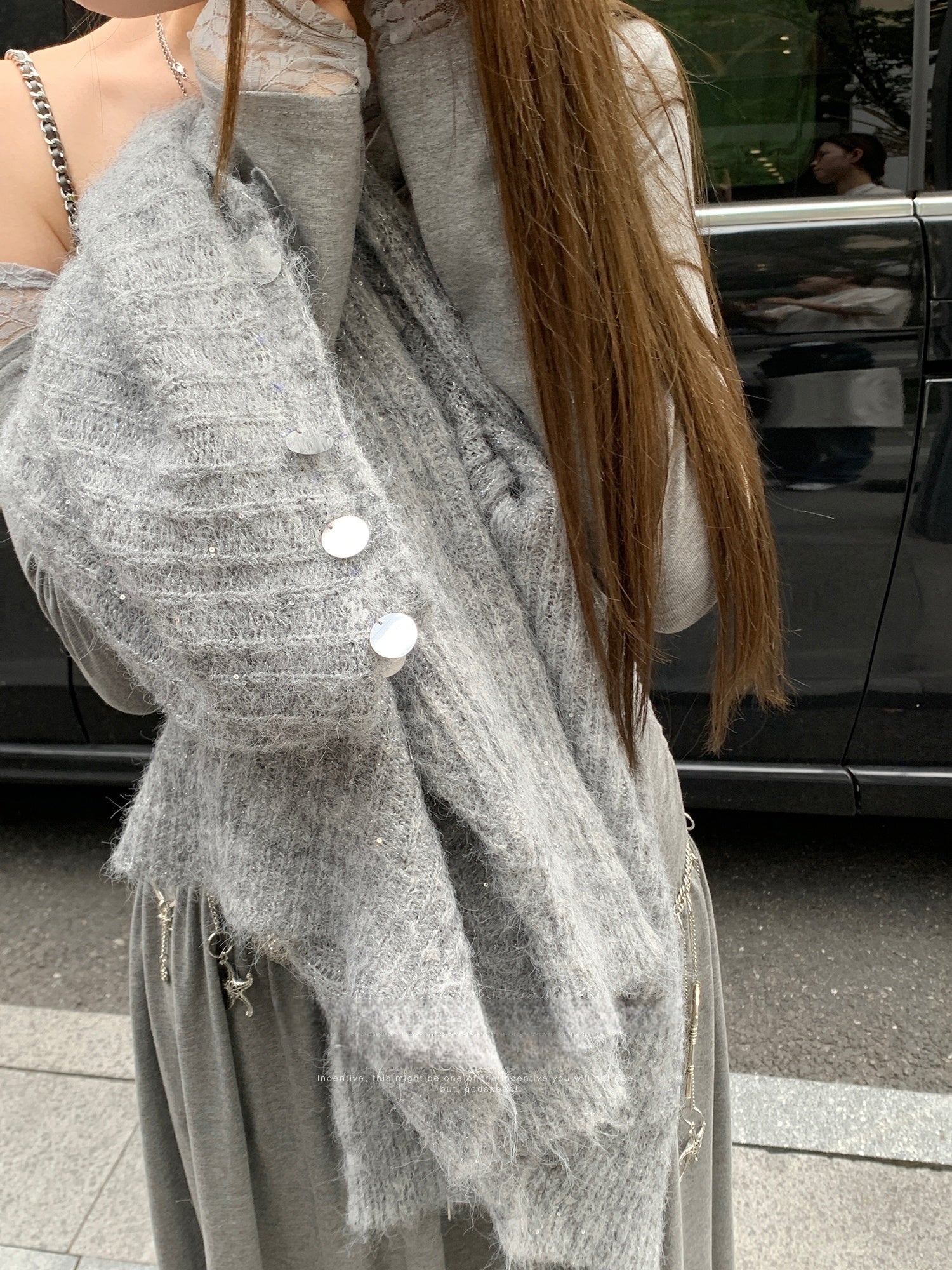 Relaxed Sequin Knit Cardigan with Sheer Details