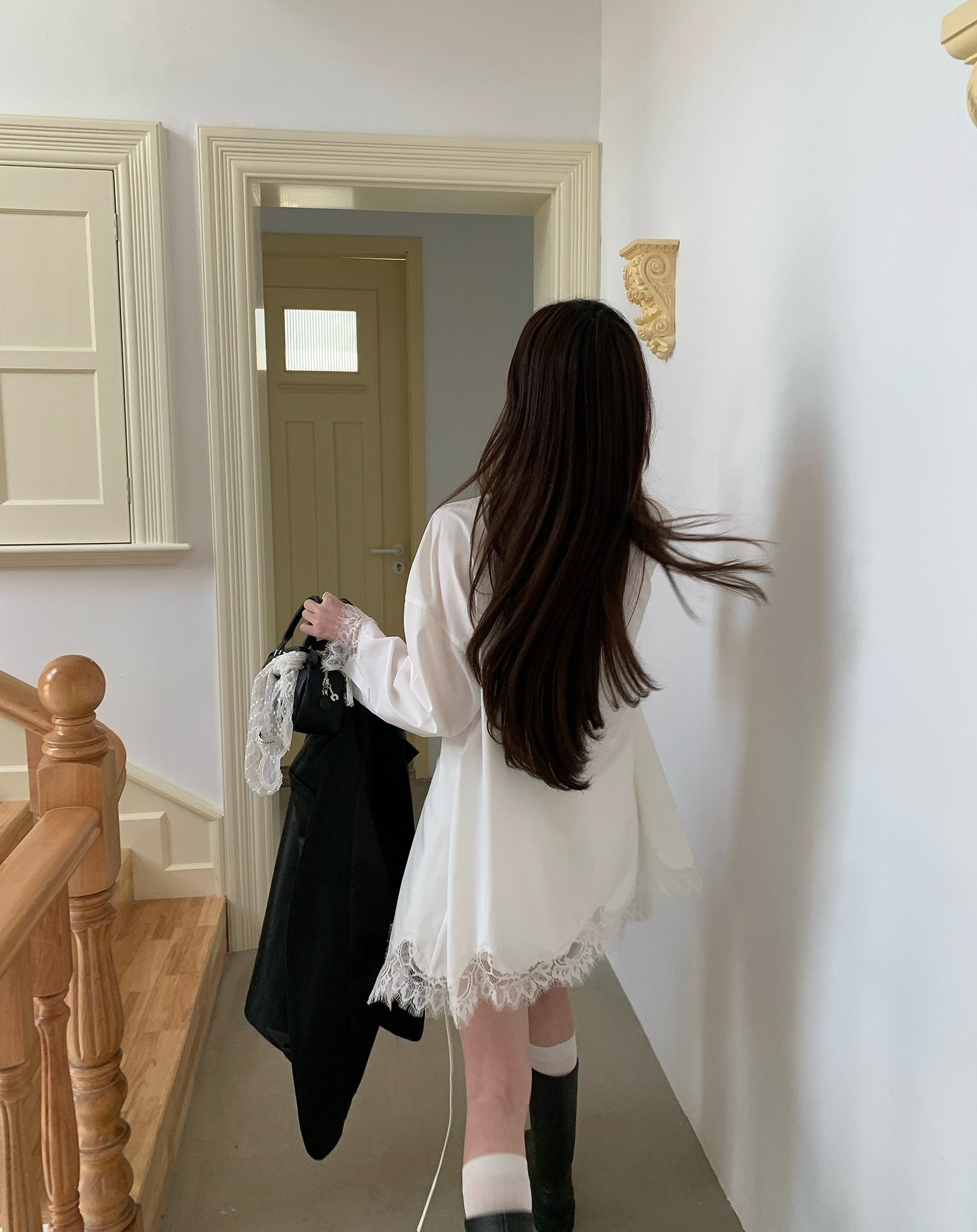 Designer Lace Panel Asymmetrical Shirt