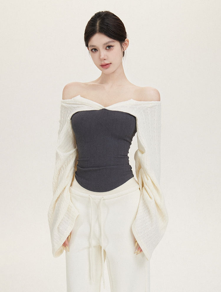 Charming Square-Shoulder Layered Knit Top