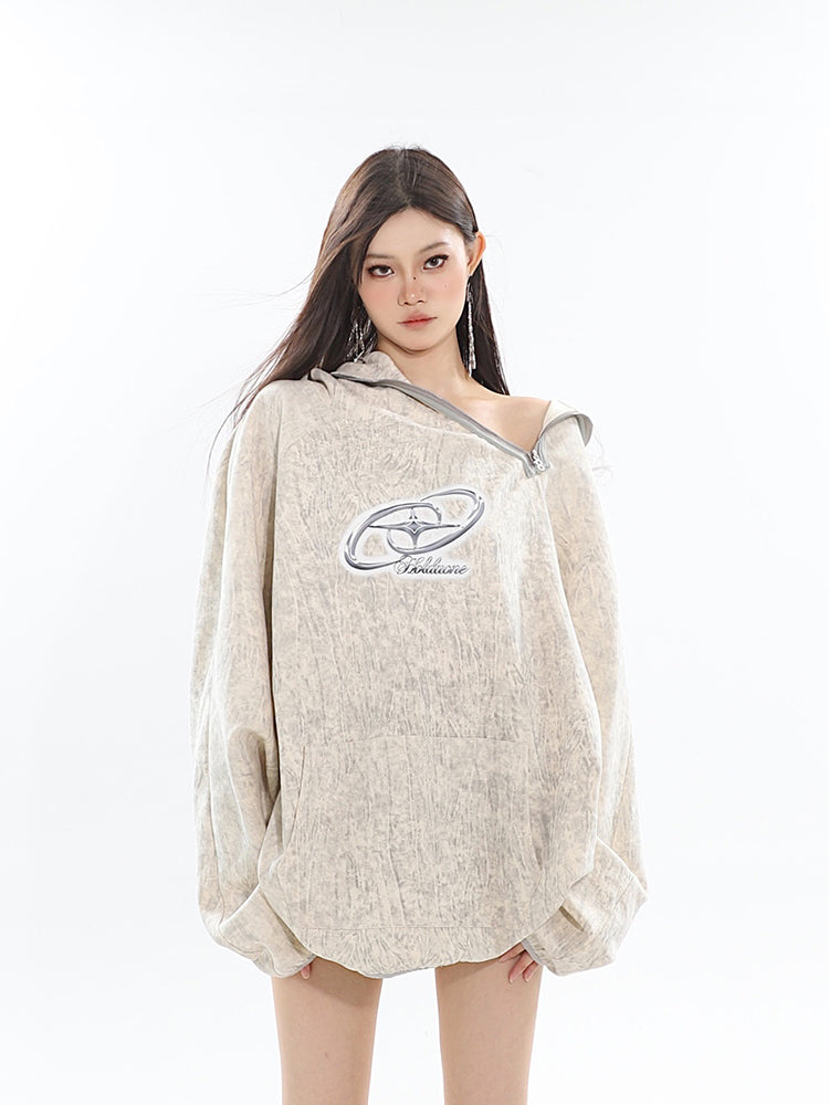 Spring/Summer New Arrival Unique Asymmetric Zipper Off-Shoulder Sweatshirt