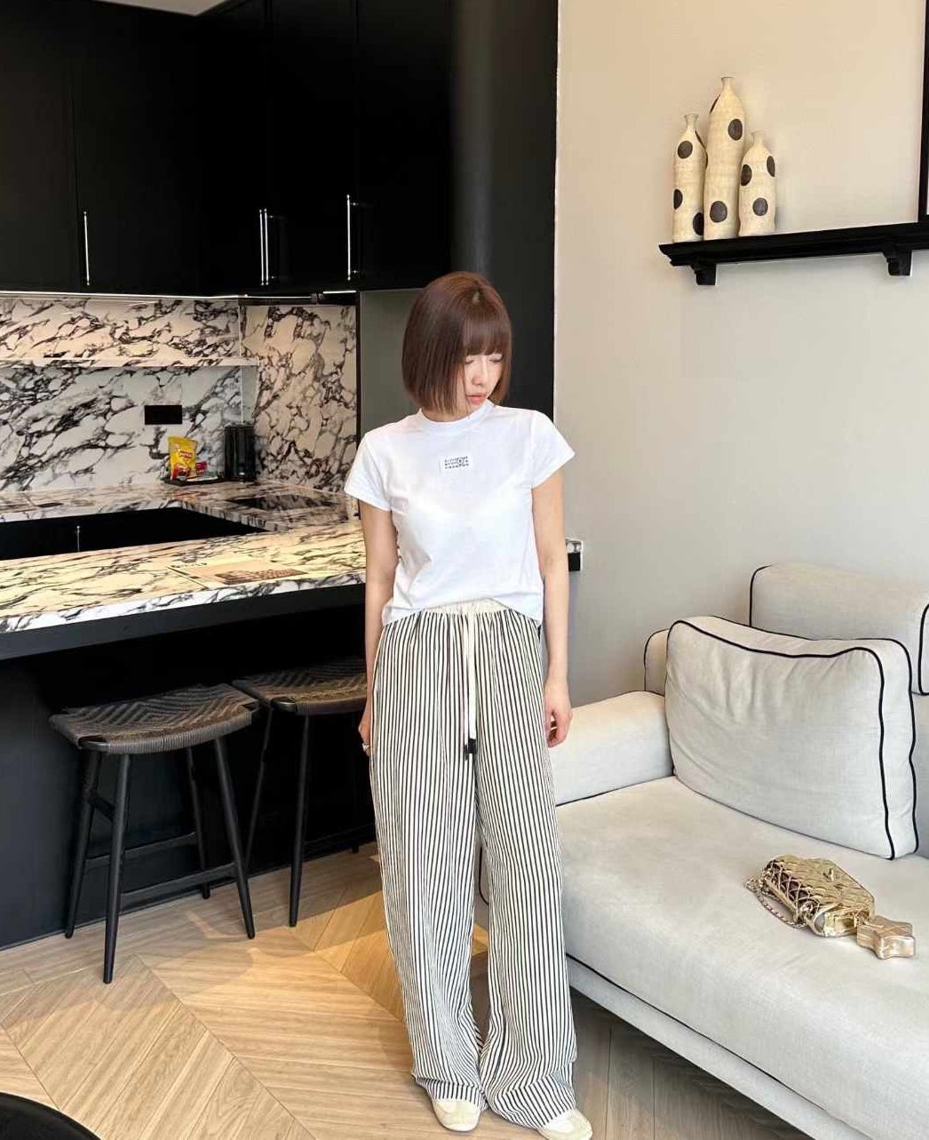 MM6 Striped Wide-Leg Floor-Length Pants