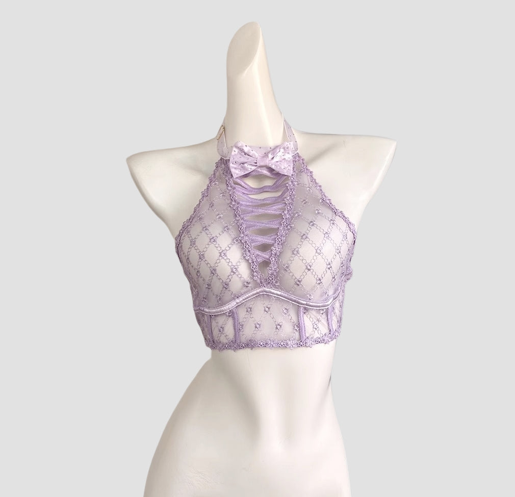 Pure Allure Halter Sheer Lace Lingerie (Panties Not Included)