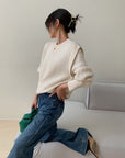 White Textured Knit Sweater with Layered Look