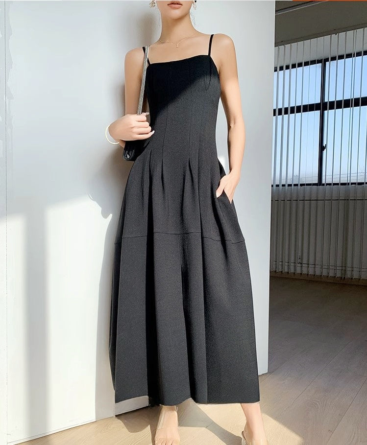 Linen Fabric Slip Dress Classic Little Black Dress