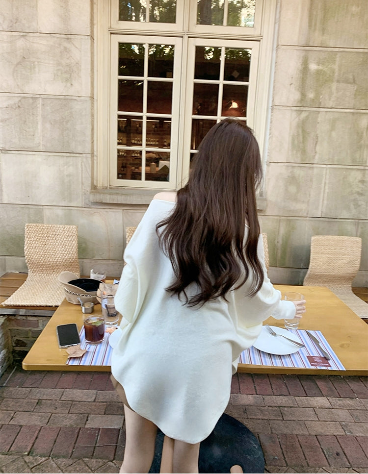 Stylish Asymmetrical Shoulder Knit Long-Sleeve Top