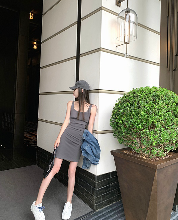 Ruched Tank Dress with Built-in Bra Pads and High Elasticity