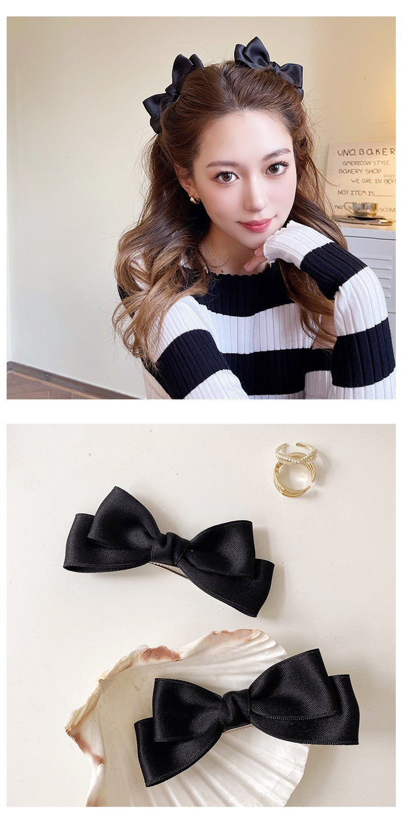 Black Bow Temperament Barrettes (1 Pair)