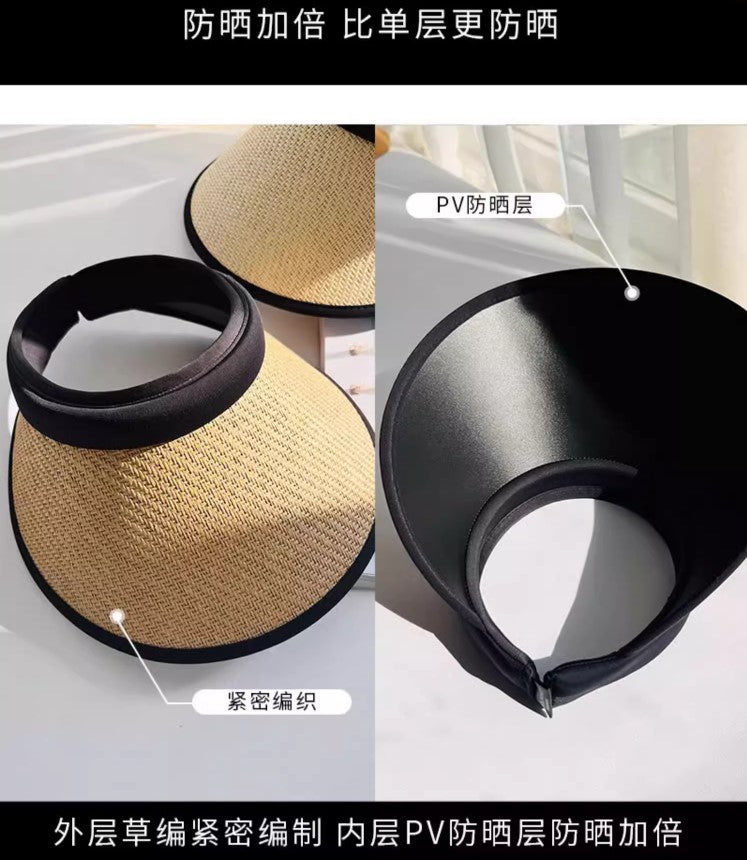 Uv Black Rubber Layer Empty Top Straw Hat