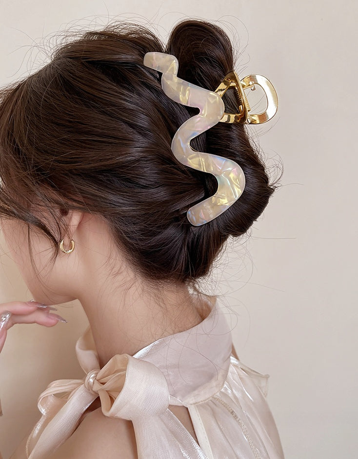 Korean Style Large White Pearl Shine Shark Clip