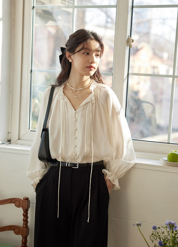 Elegant French-Style Cotton-Linen Shirt with Inner Camisole
