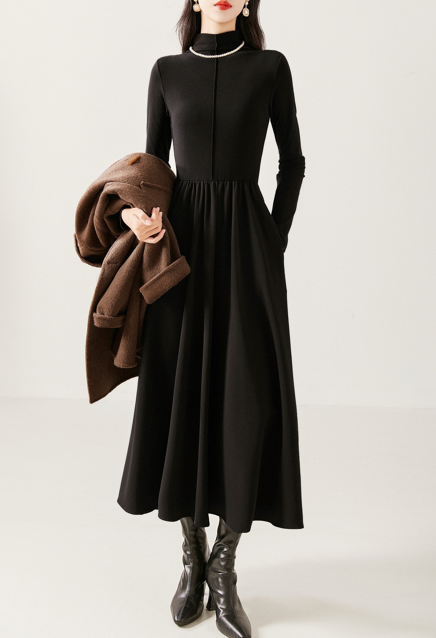 Mock Neck A-Line Dress
