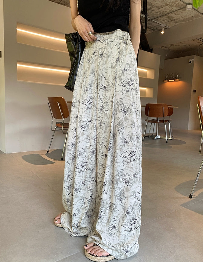 Summer Ink Print Wide-Leg Pants