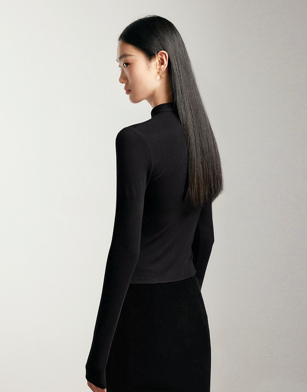 New Chinese Style Slim Fit Knit Top with Small Mandarin Collar