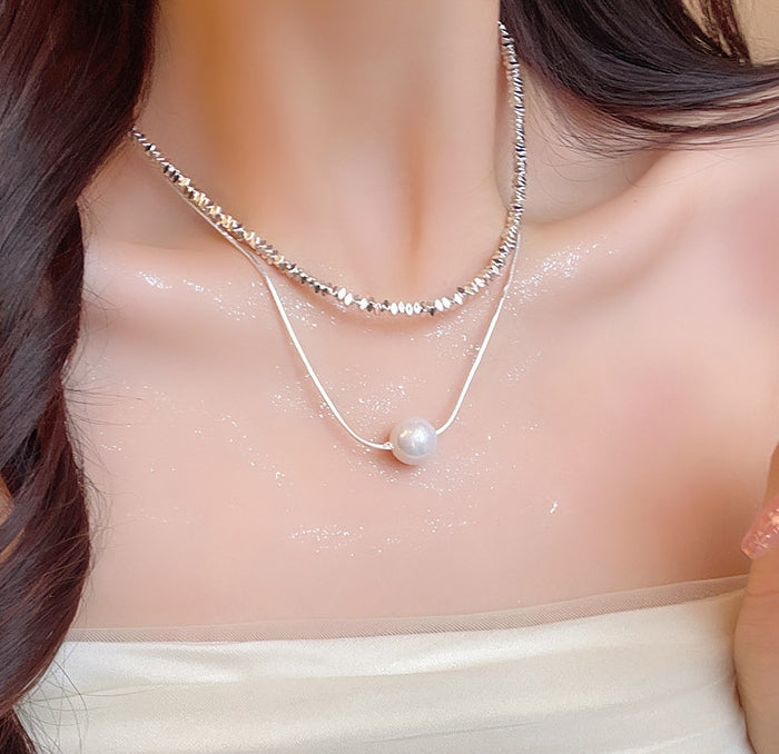 Silver Shimmer Layered Double Necklace