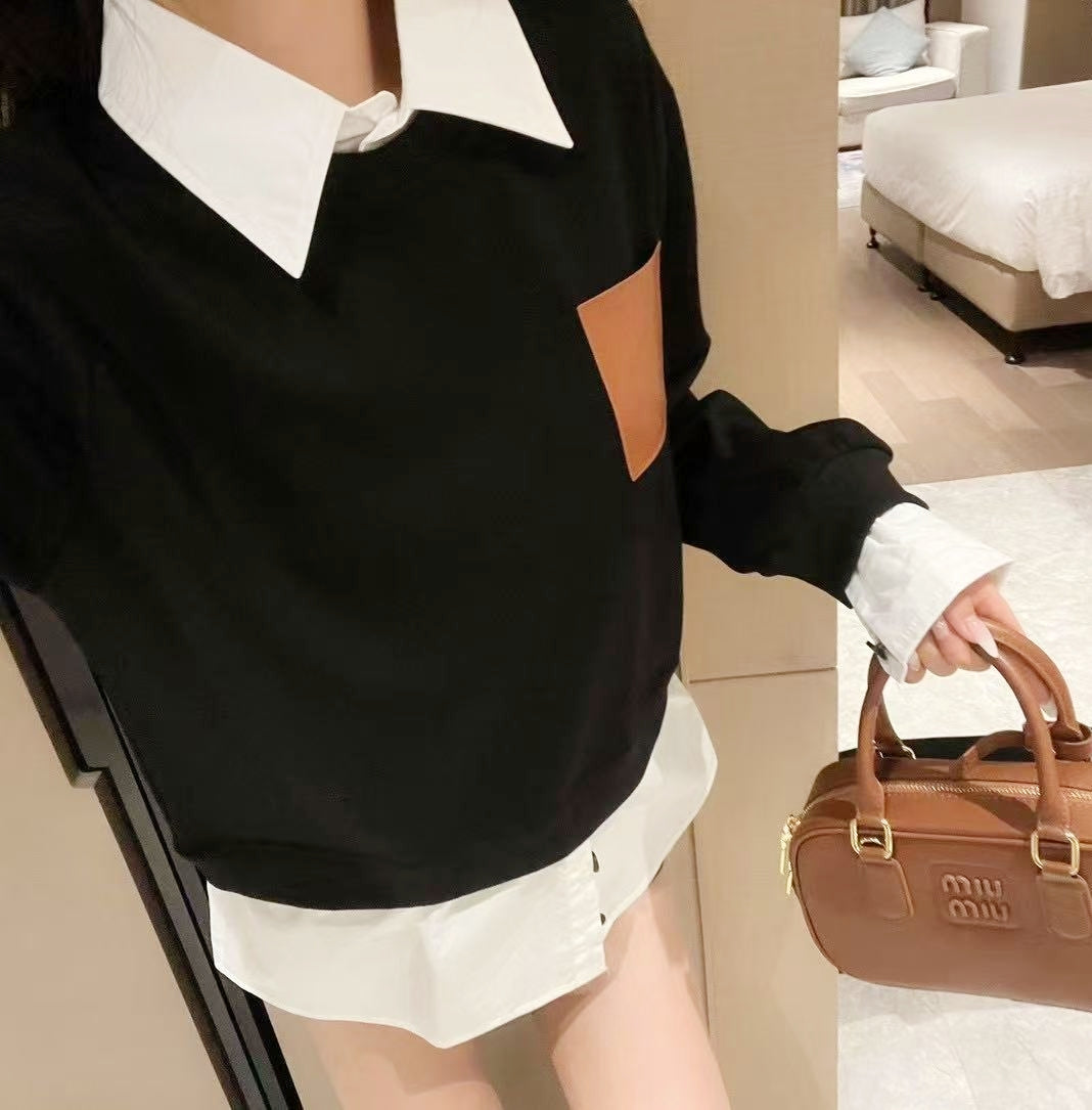 PU Leather Logo Sweatshirt