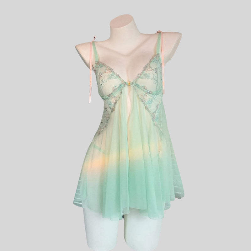 French Lace Mesh Front-Clasp Camisole Nightgown