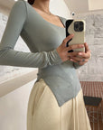 Beauty Yabi Self-Heating Slit Square Collar Long-Sleeved Slim