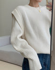 White Textured Knit Sweater with Layered Look