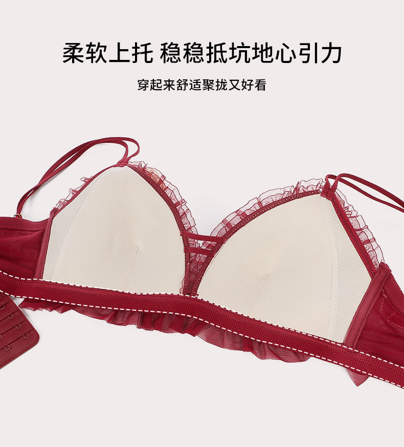 Red Wire-Free Deep V Bra