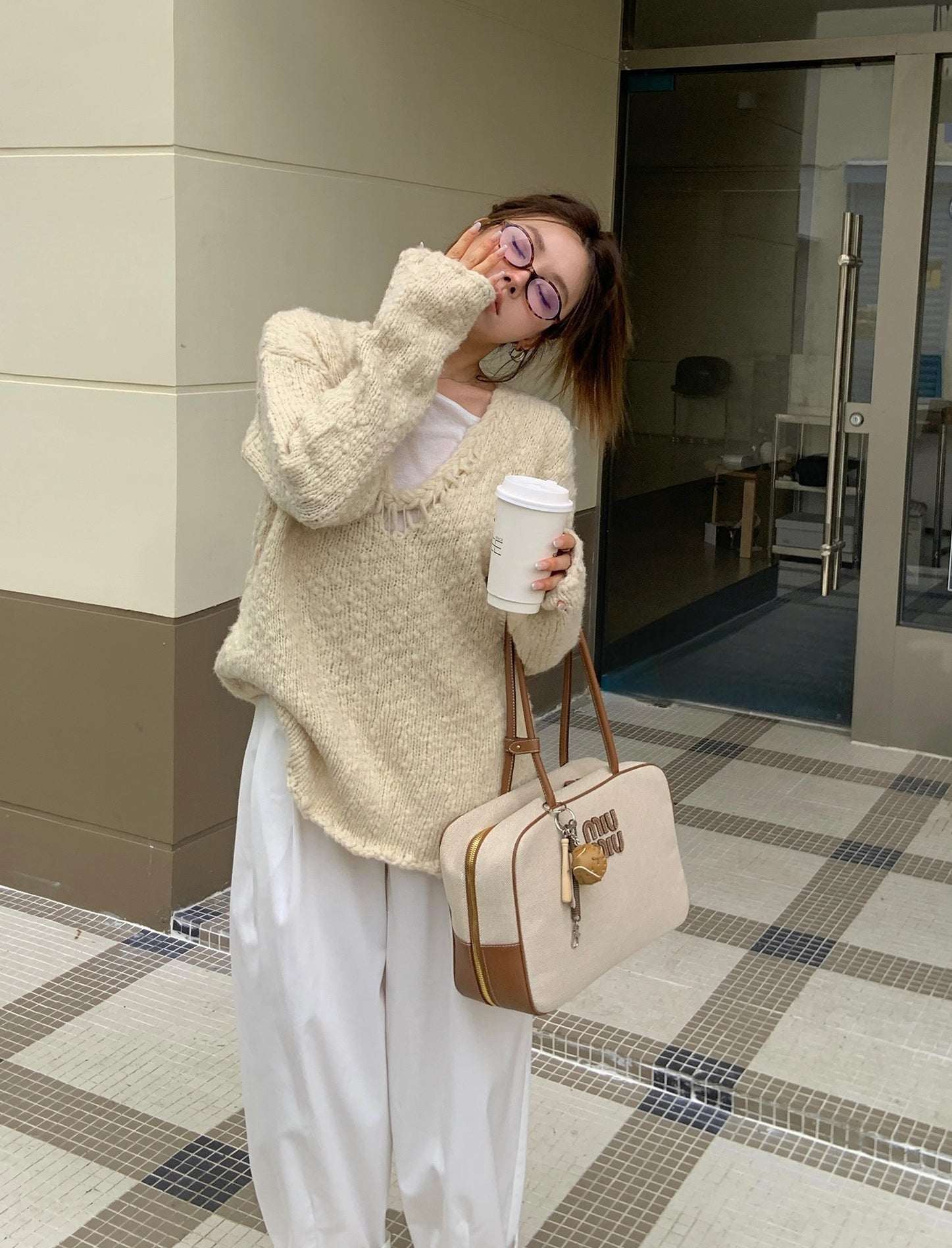 Vintage V-Neck Wool Knitted Hollow-Out Sweater