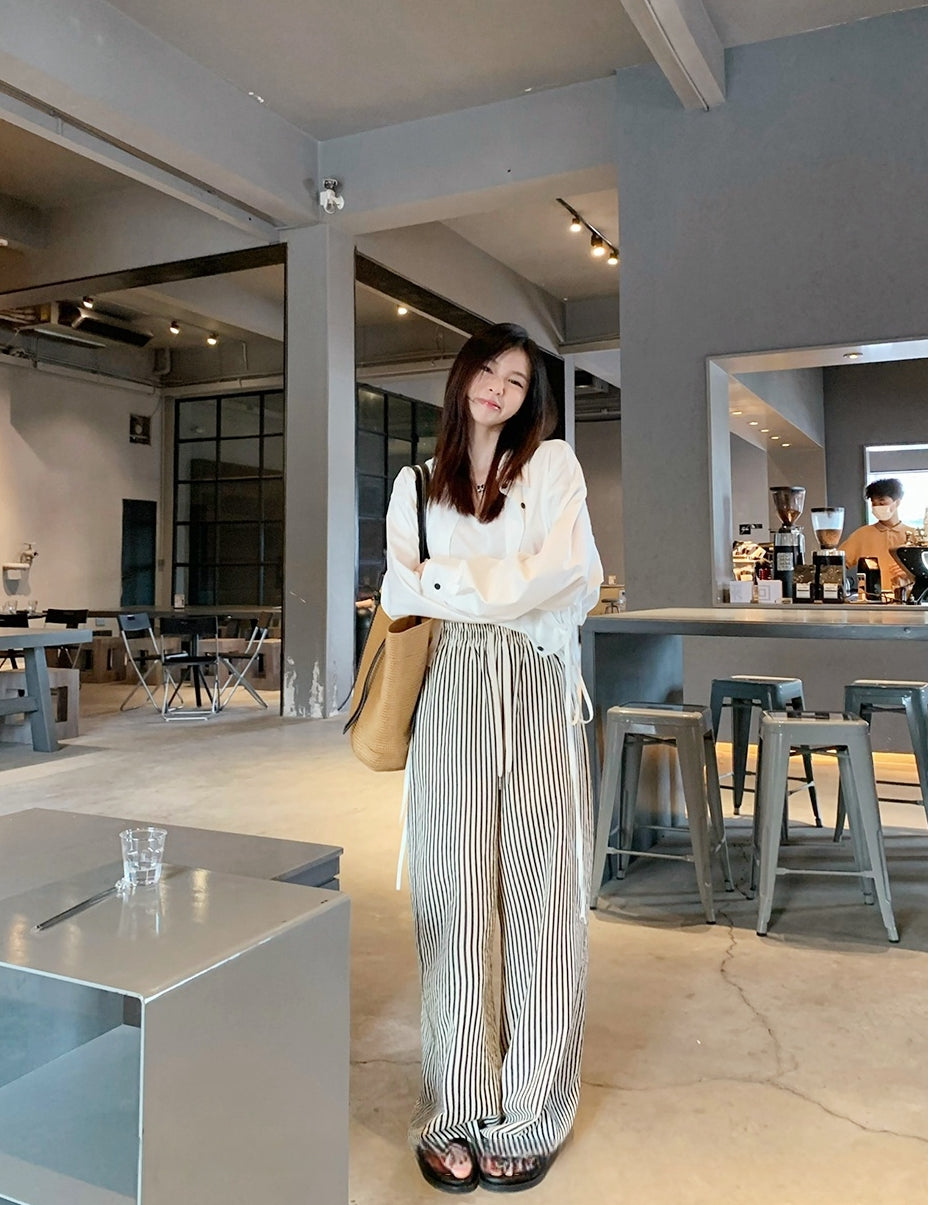 MM6 Striped Wide-Leg Floor-Length Pants