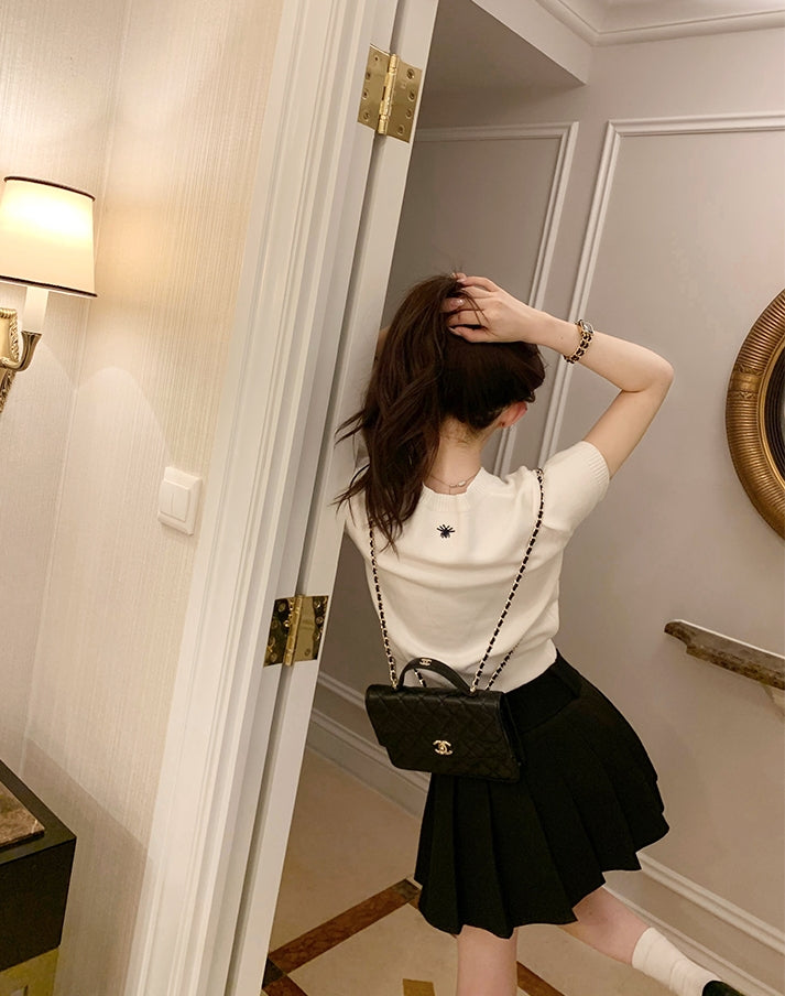 Luxurious Embroidered Slim-Fit Crewneck Knit Top