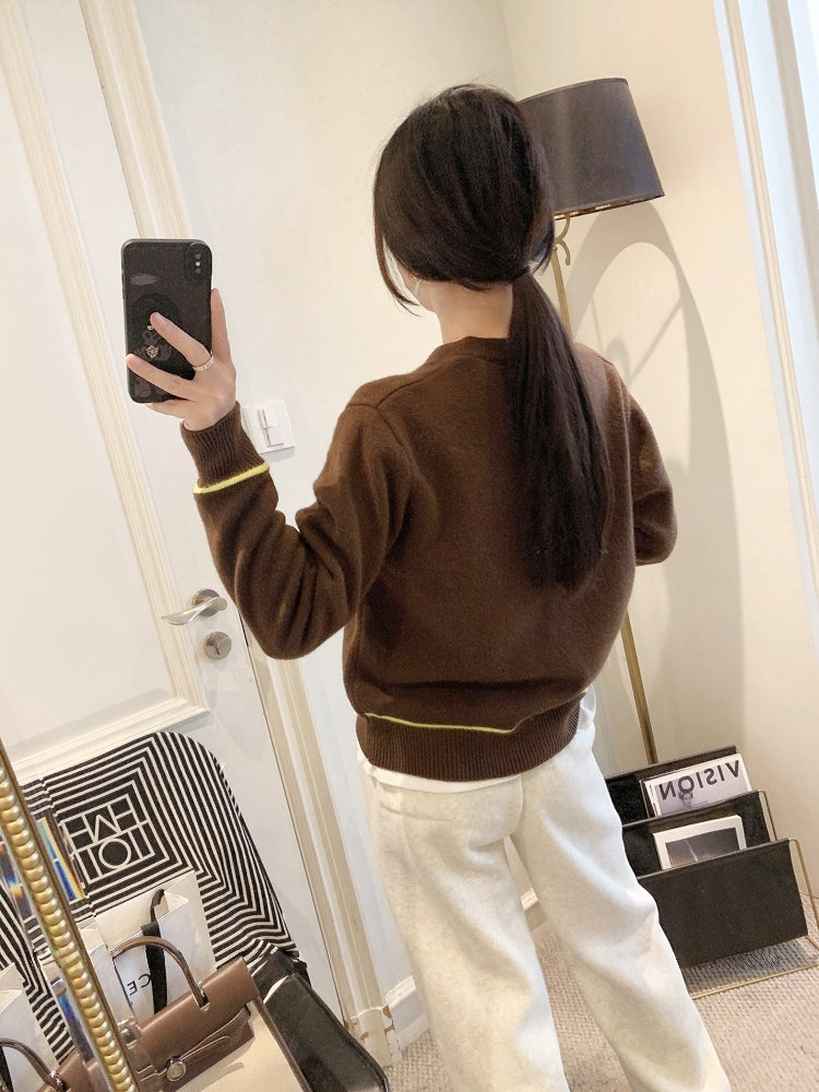 Rouje Kelly Embroidered Knit Cardigan in Maillard Tones