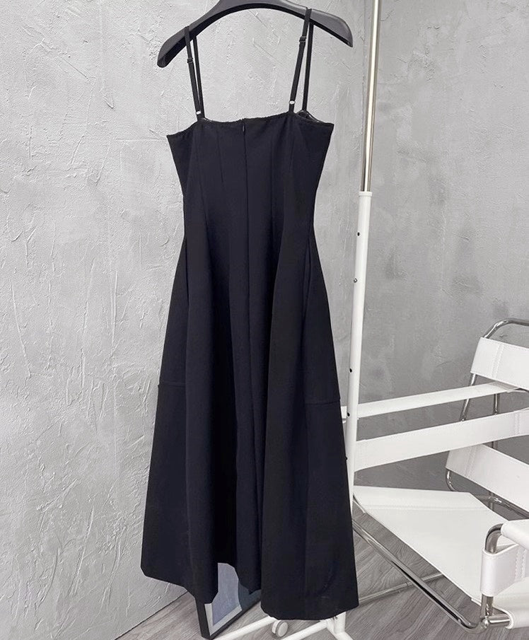 Linen Fabric Slip Dress Classic Little Black Dress