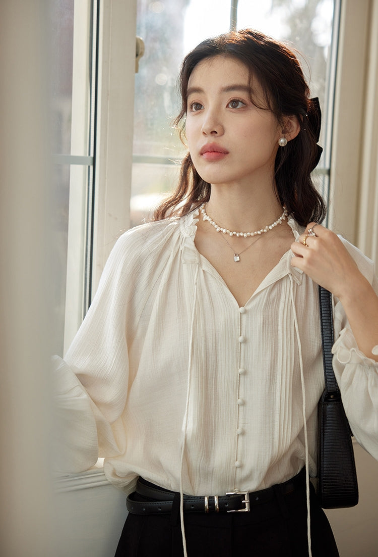 Elegant French-Style Cotton-Linen Shirt with Inner Camisole