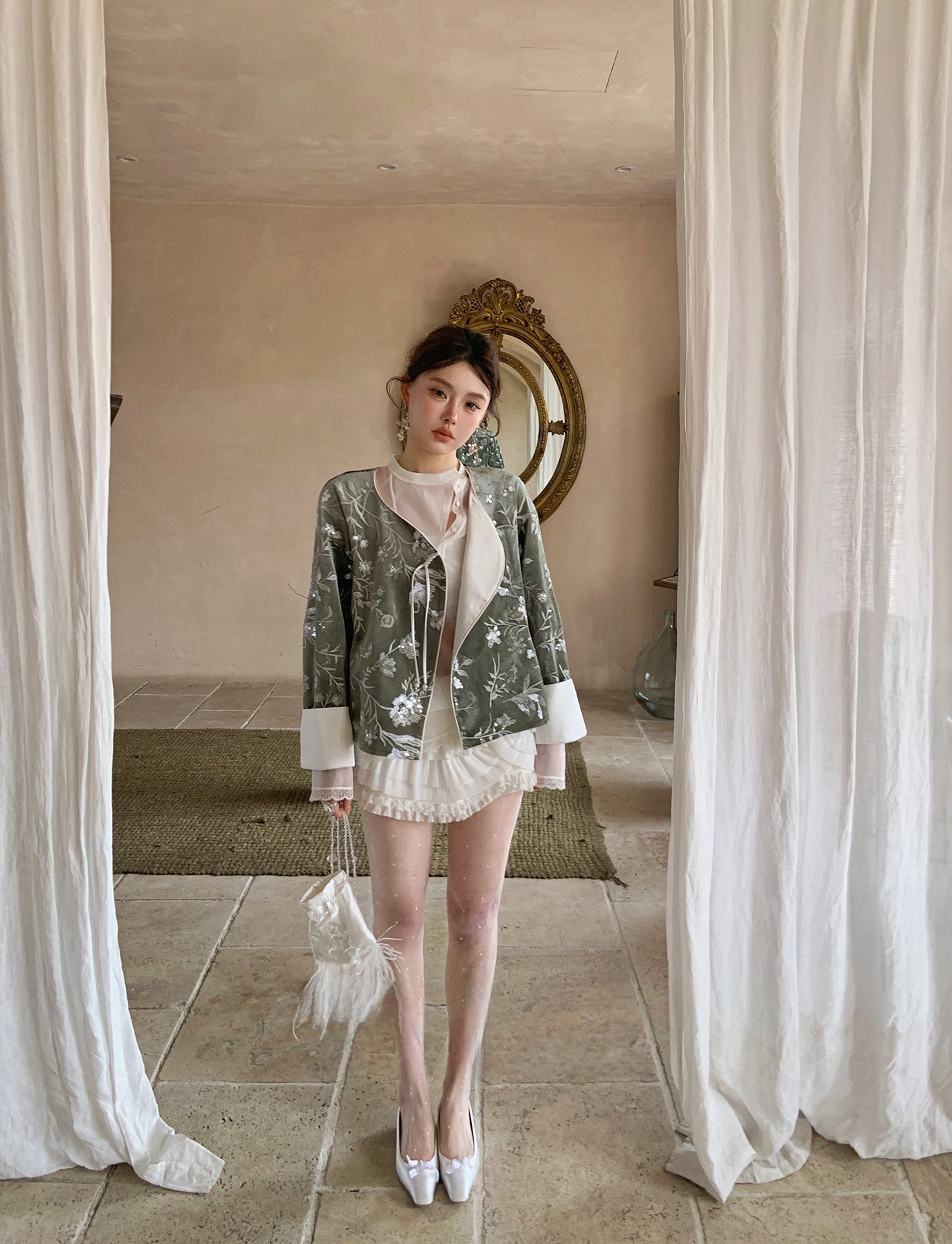 New Chinese Style Floral Velvet Sequin Jacket