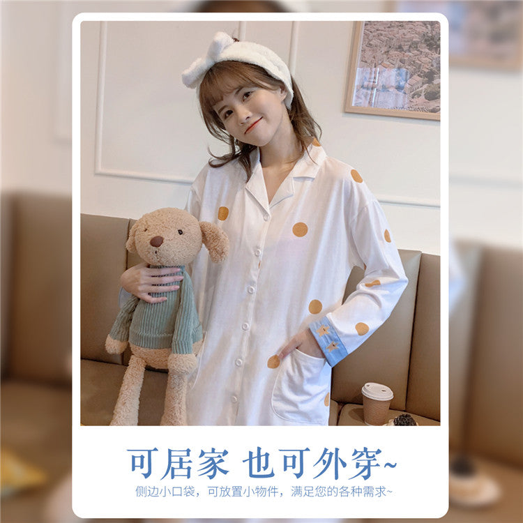 Milk Tea Dots Star Embroidered Cotton Pajamas