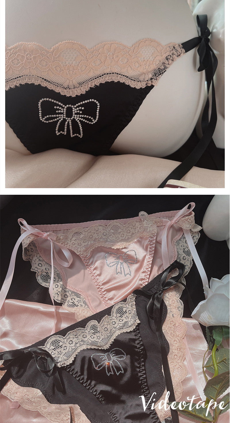 Light Luxury Rhinestone Lace up Satin Low Waist Panties (Pack of 2)