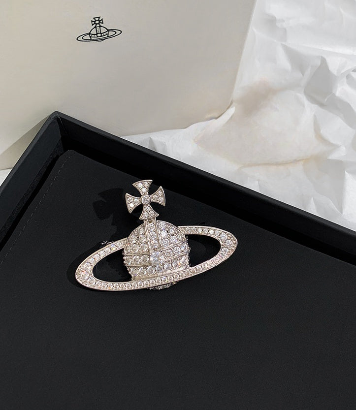 Saturn Full Rhinestone 3D Brooch