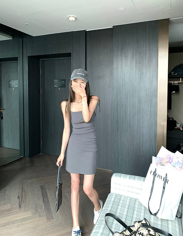 Ruched Tank Dress with Built-in Bra Pads and High Elasticity
